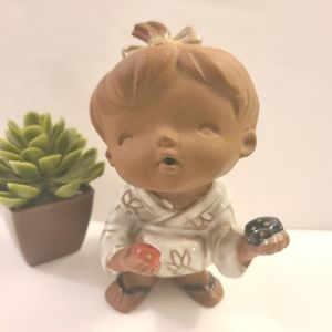Little girl figure Japanese Seto Craft Red Clay Terracotta